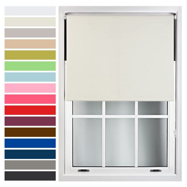 FURNISHED Roller Blind Made to Measure Blackout Fabric with Metal Fittings Easy Fit Cream Cream (W) 240cm x (L) 210cm