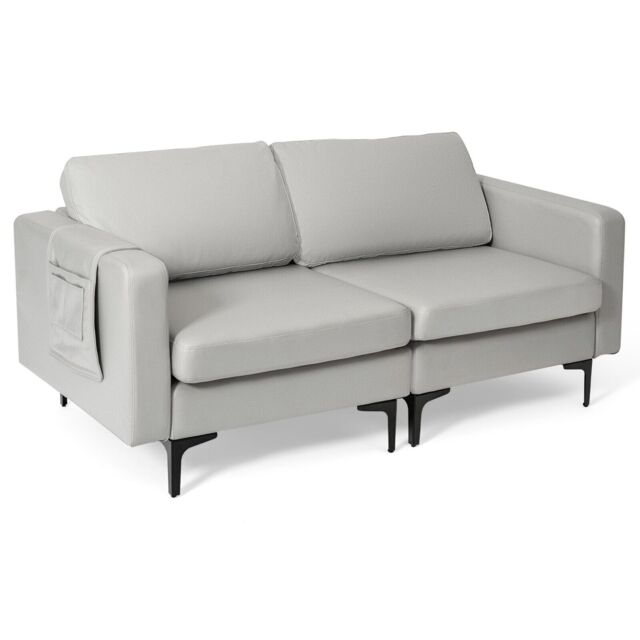 COSTWAY 2 Seater Sofa Bed Leathaire Upholstered Sectional Lounge Couch