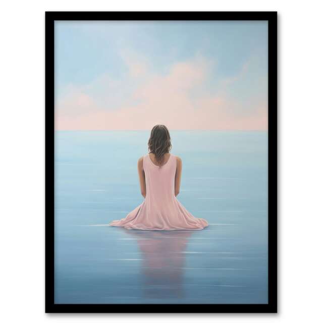 Mindfulness Meditation Sea View Minimalist Black Framed Wall Art Print A4
