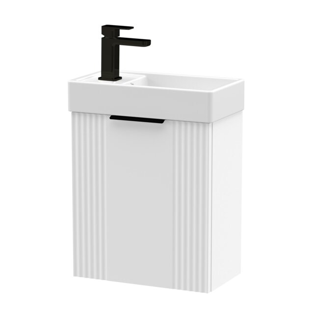 Balterley Wall Hung Cloakroom Vanity Basin Unit with Handle Compact Bathroom Storage White Satin White 438 x 400 x 222mm 1