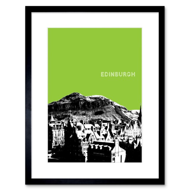 "Arthur's Seat Edinburgh Scotland Scottish Landmark Green 9x7"" Black Framed Wall Art Print"
