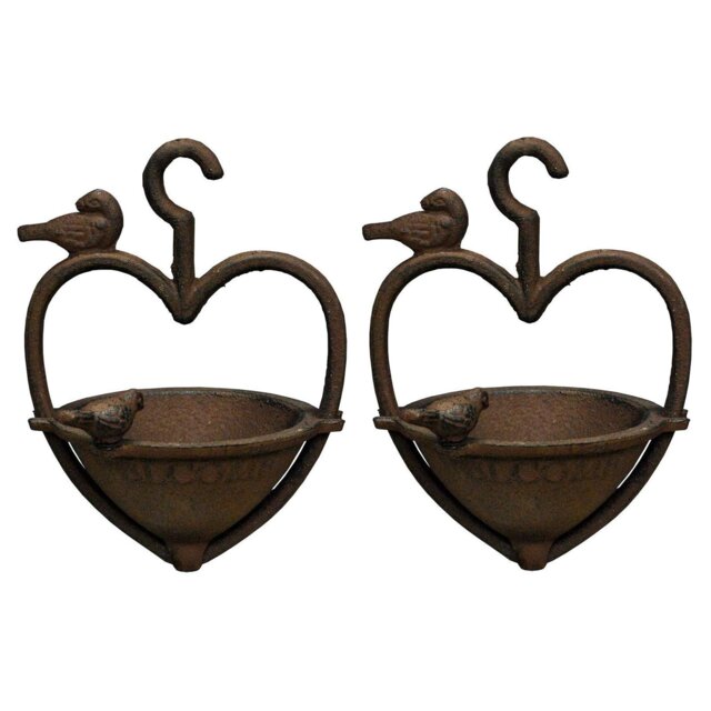 Vintage Hanging Bird Seed Feeder Cast Iron Heart Shape (Set of 2)
