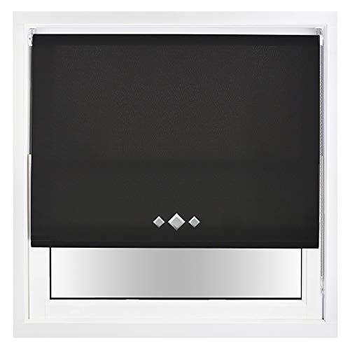 FURNISHED Daylight Trimmable Roller Blinds with Triple Diamond Eyelets and Metal Fittings Black Black (W) 65cm x (L) 210cm