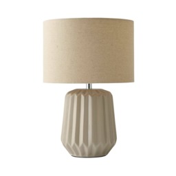 ValueLights Zak Natural Stone Pleated Textured Ceramic Table Lamp with matching Fabric Lamp Shade