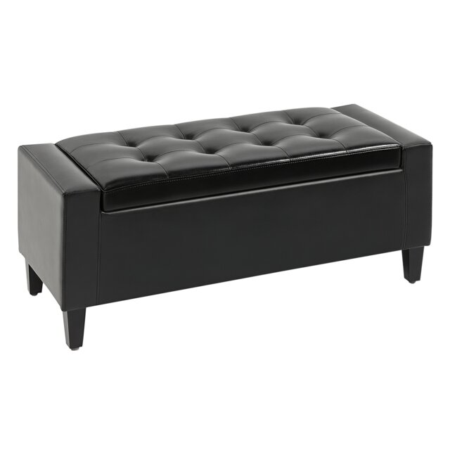 HOMCOM PU Leather Storage Ottoman Bench Storage Chest Tufted Ottoman Cube with Flipping Top 92L x 40W x 40H cm Black