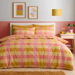 Fusion Block Check Duvet Cover Set Orange