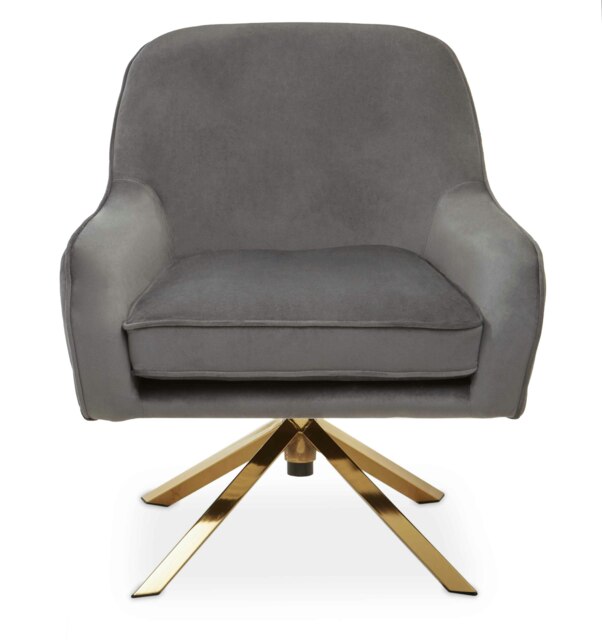 Orsina Grey Armchair with Velvet Upholstery, Angular Base with Gold Finish, Velvet Dining Chair for Living Room