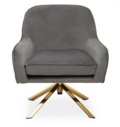 Orsina Grey Armchair with Velvet Upholstery, Angular Base with Gold Finish, Velvet Dining Chair for Living Room