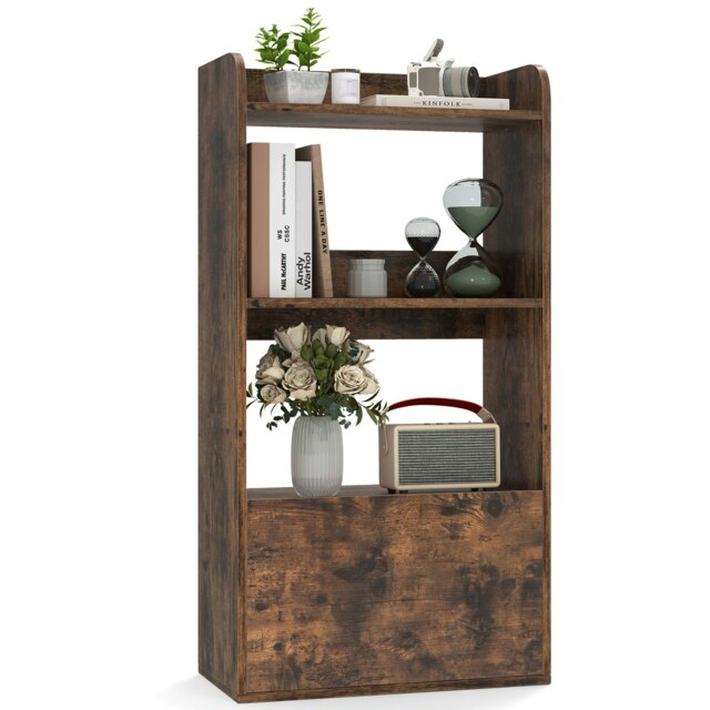 COSTWAY Bookcase with Drawer Freestanding Bookshelf Brown Brown
