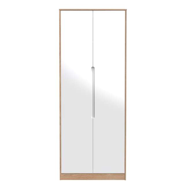Bristol Tall Double Wardrobe in White Gloss & Bardolino Oak (Ready Assembled) White White Gloss & Bardolino Oak