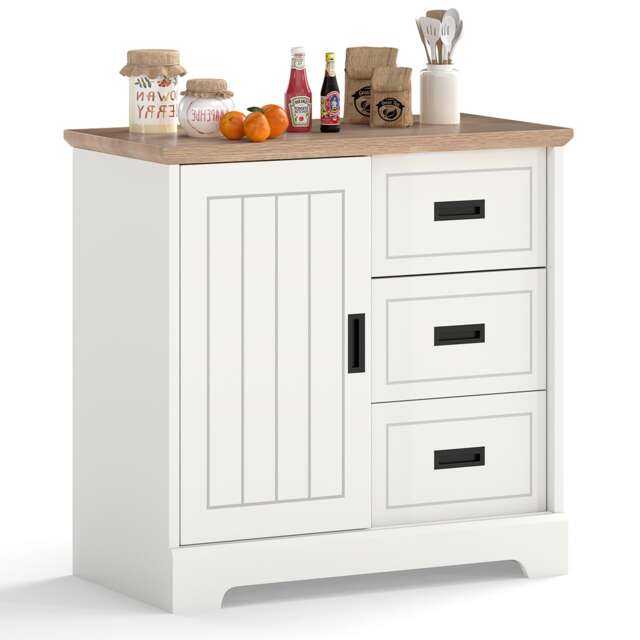 COSTWAY Farmhouse Sideboard Buffet Cabinet Kitchen Storage Cabinet Ivory