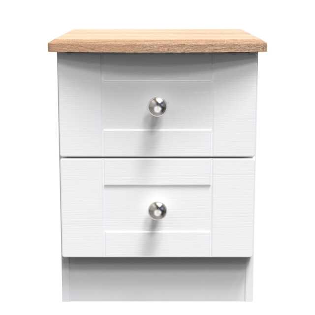 Cumbria 2 Drawer Compact Bedside Cabinet in White Ash & Bardolino Oak (Ready Assembled) White White Ash & Bardolino Oak