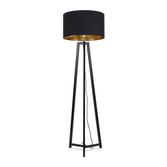 ValueLights Lottie Black Wood Tripod Floor Lamp Black Gold Shade