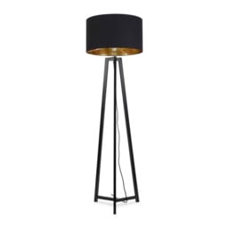ValueLights Lottie Black Wood Tripod Floor Lamp Black Gold Shade