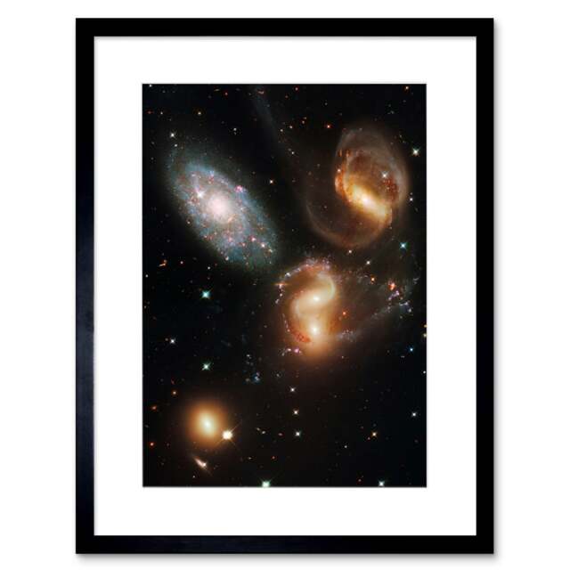 "Hubble Galactic Wreckage Stephan's Quintet Galaxies Clash 9x7"" Black Framed Wall Art Print"