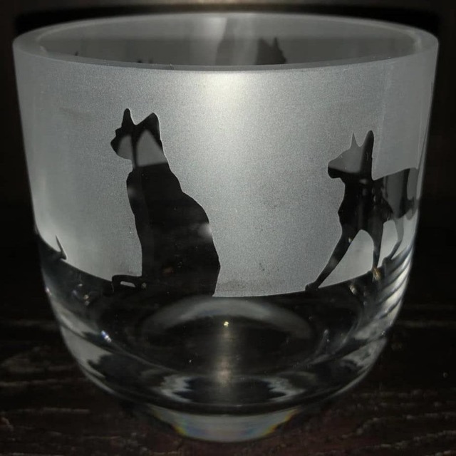 Animo Glass Candle Holder Engraved Pot Siamese Cat
