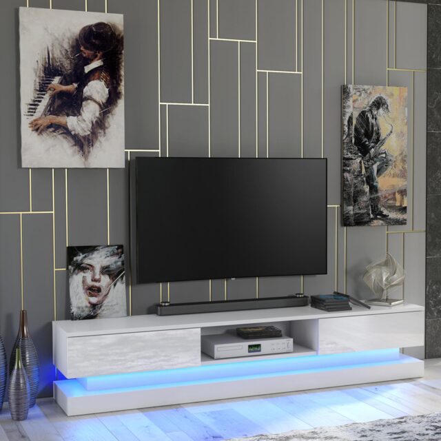TV Unit TV Stand Media Cabinet Sideboard Grey High Gloss Doors LED 180cm