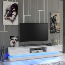 TV Unit TV Stand Media Cabinet Sideboard Grey High Gloss Doors LED 180cm