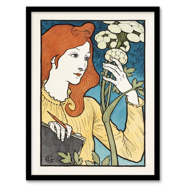 "Salon des Cent Woman With Flower Grasset Framed Wall Art Print 12X16"""