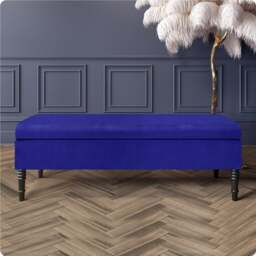 Safar Plain 90cm Ottoman Storage Bench - Plush Velvet Shoe Bench - Sapphire Blue Upholstery Footstool with Storage