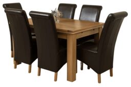 Richmond 140-220cm Oak Extending Dining Table & 6 Montana Leather Chairs Brown Brown