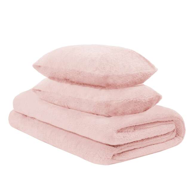 OHS Coverless Soft Teddy Fleece 10.5 Tog Duvet And Pillowcase Bedding Set, Double - Blush Pink