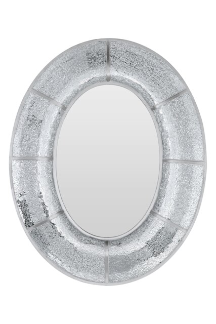 Orsina Oval Wall Mirror With Mosaic Glass Frame, Decorative Boutique Mirror With Smooth Curved Design, MDF Mirror