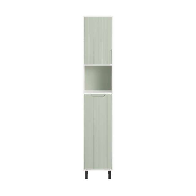 SoBuy Tall Slim Bathroom Storage Cabinet with Laundry Bag, Green & White, 12.2x11.8x65.7 inches, 20.9 kg - BZR137-GR
