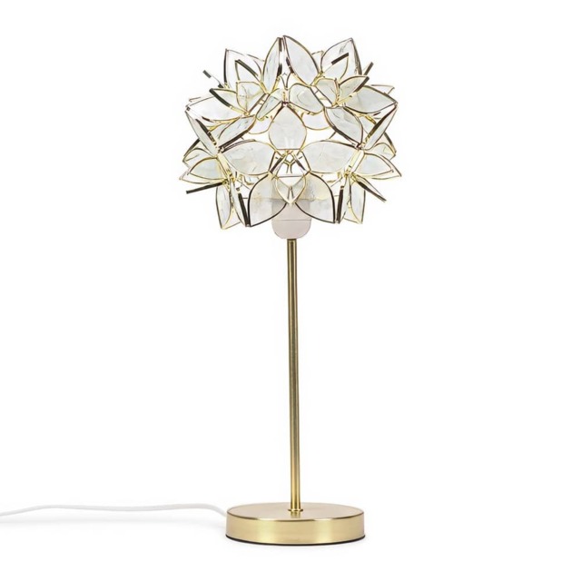 ValueLights Charlie Gold Table Lamp Clear Flower Shade and Bulb