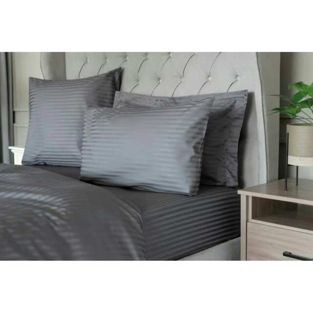 Belledorm 540 Thread Count Satin Stripe Housewife Pillowcases (Pair) - Charcoal - One Size