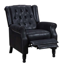 Faux Leather Suede Black Marianna Manual Recliner Wingback Chair