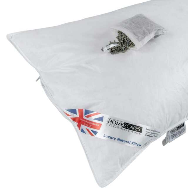 "Homescapes Goose Feather and Down Lavender Pillow with Dried Lavender Insert White 48cm x 74cm (19"" x 29"")"