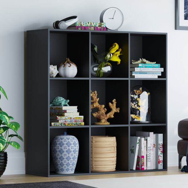 Vida Designs Durham 3x3 Cube Storage Bookcase Display Unit, Black