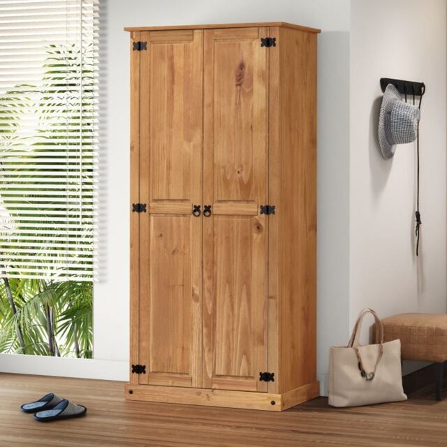 Mercers Furniture Corona Budget 2 Door 1 Shelf Wardrobe Double Robe Solid Wood Pine Wooden Bedroom with Mexican Styling