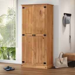 Mercers Furniture Corona Budget 2 Door 1 Shelf Wardrobe Double Robe Solid Wood Pine Wooden Bedroom with Mexican Styling