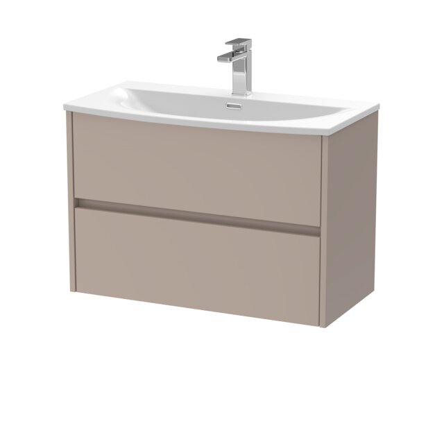 Balterley Chartley Contemporary Wall Hung 2 Drawer Vanity Basin Unit, Curved Basin, 800mm, Taupe