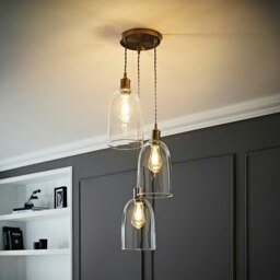 ValueLights Kira Glass Cloche Dome 3 Drop Cluster Brushed Chrome Ceiling Pendant Light Silver