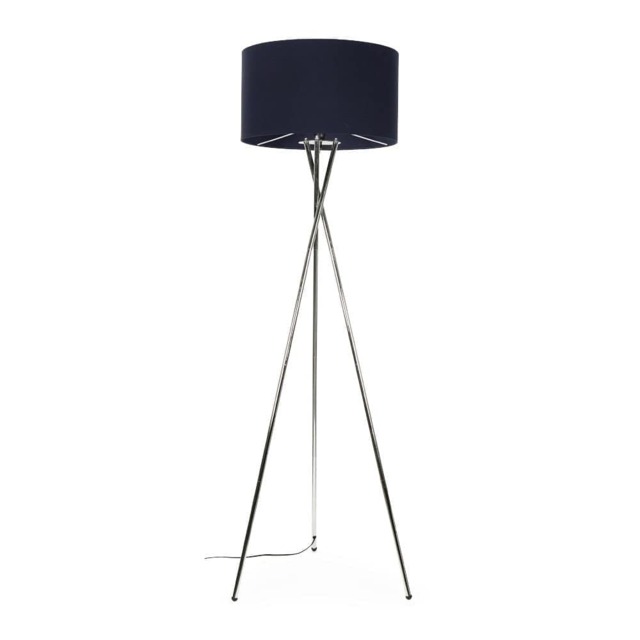ValueLights Camden Chrome Tripod Floor Lamp Navy Shade and Bulb