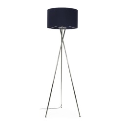 ValueLights Camden Chrome Tripod Floor Lamp Navy Shade and Bulb