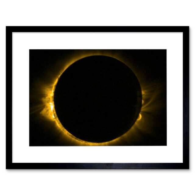 "ESA PROBA-2 View of Europe's Solar Eclipse 9x7"" Black Framed Wall Art Print"