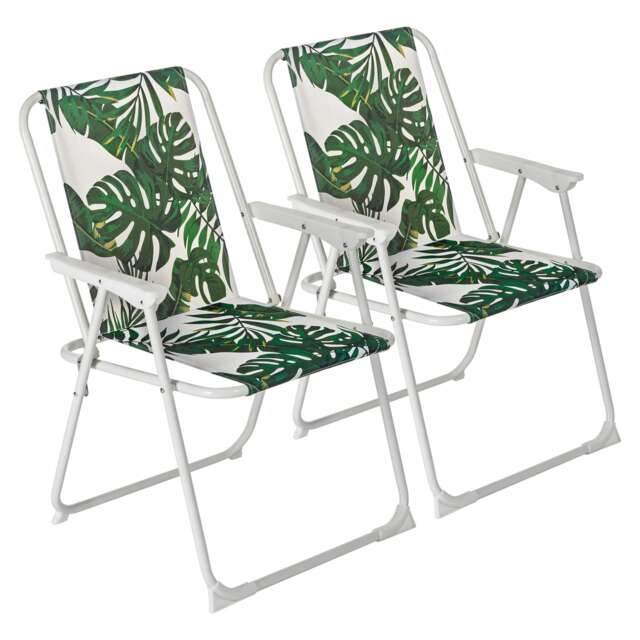 Harbour Housewares Folding Metal Beach Chairs - Banana Leaf - Pack of 2 Portable Outdoor Garden Camping Festival Seats