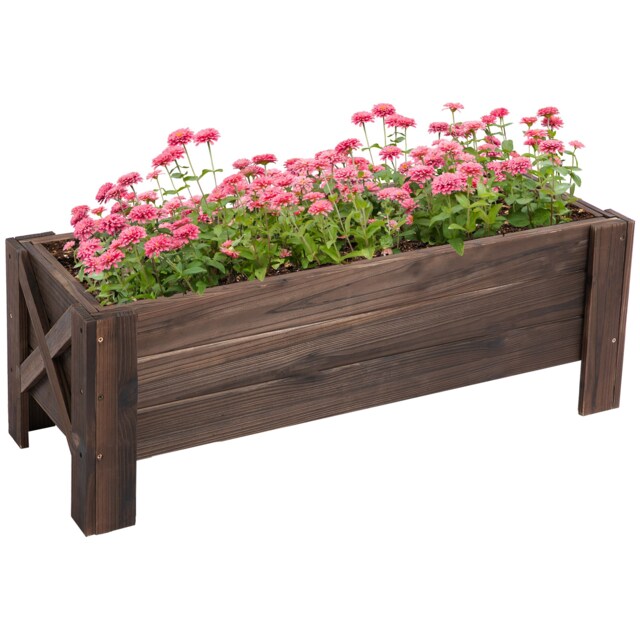 Outsunny Wooden Garden Raised Bed Planter Grow Containers Pot, 100x36.5x36cm Brown Brown