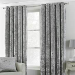 Paoletti Verona Crushed Velvet Silver Eyelet Curtains (W)168cm x (D)229cm Multi