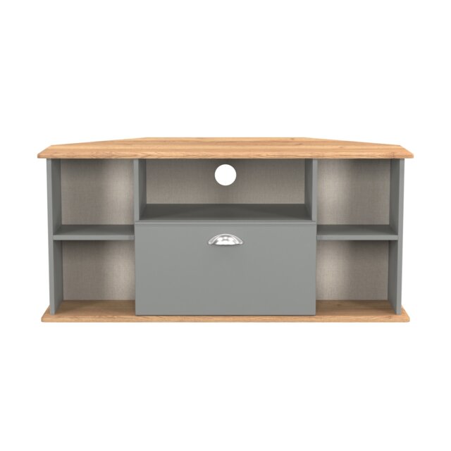 Albert Corner TV Stand in Dusk Grey & Riviera Oak (Ready Assembled) Grey Dusk Grey & Riviera Oak