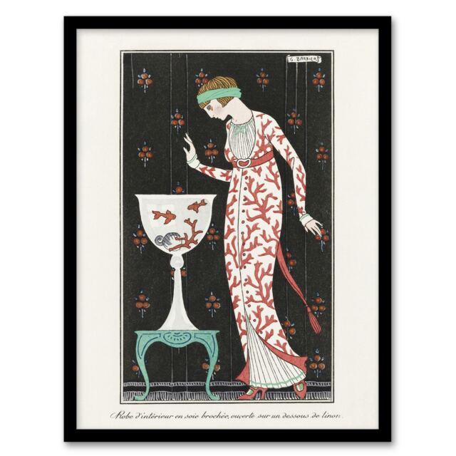 "Coral Evening Dress Fashion Advert Barbier Framed Wall Art Print 12X16"""