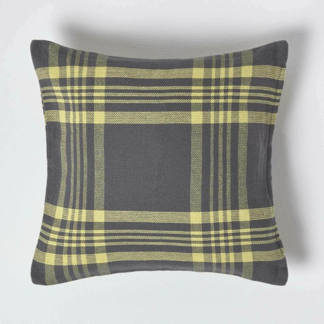 Homescapes Grey & Yellow Tartan Pattern Cushion Cover - 45 x 45 cm Grey Grey & Yellow 45 x 45 cm