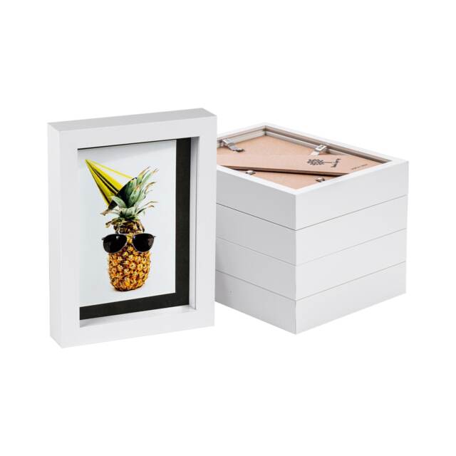 "Nicola Spring 5 x 7"" Photo Frames - Black Mount 3D Photo Frame Picture Frame Box Portrait Display Case & Spacer (20 x 15cm) x5"