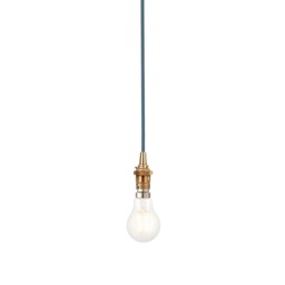 Eltham Slim Pendant Ceiling Light Brushed Aged Brass Plate, Blue Flex, 1x B22
