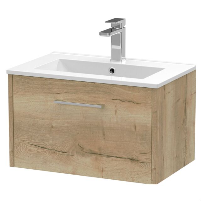 Balterley Winshill Contemporary 1 Drawer Wall Hung Vanity Unit with Minimalist Basin, Light Oak, 600mm