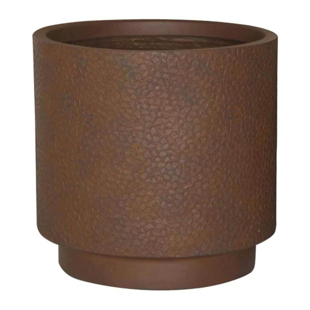 Hammered Stone Brown Cylinder Planter, Outdoor Plant Pot D36 H36 cm, 30.9 ltrs Cap.